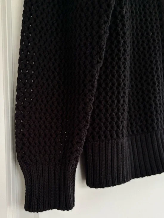 GAP Crochet Cardigan Sweater Black Open Knit Beachy Oversized Button Up Size L - Picture 10 of 16